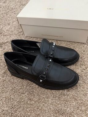 Marc Fisher Women’s Black Studded Strap Leather Loafers